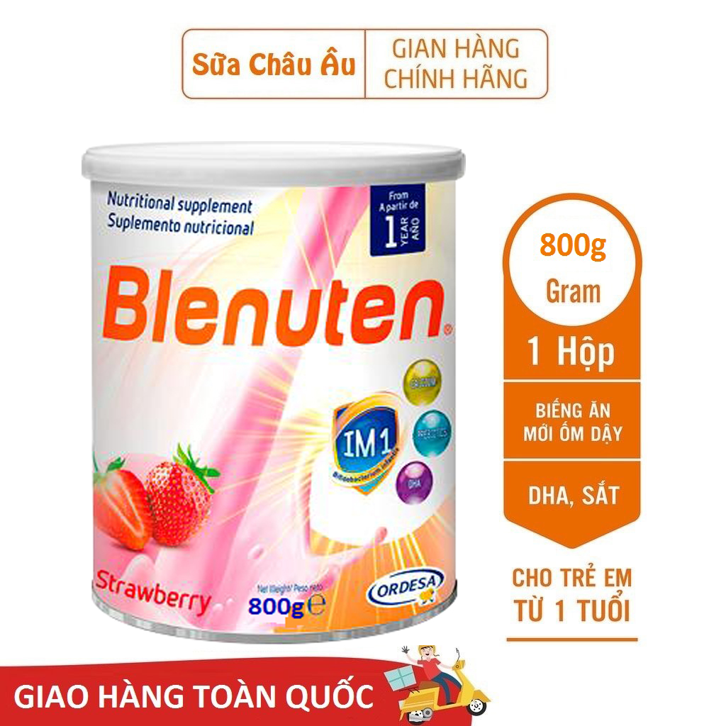 Sữa bột Blenuten tăng cân năng lượng cao vị Dâu nhập khẩu Tây Ban Nha 800g