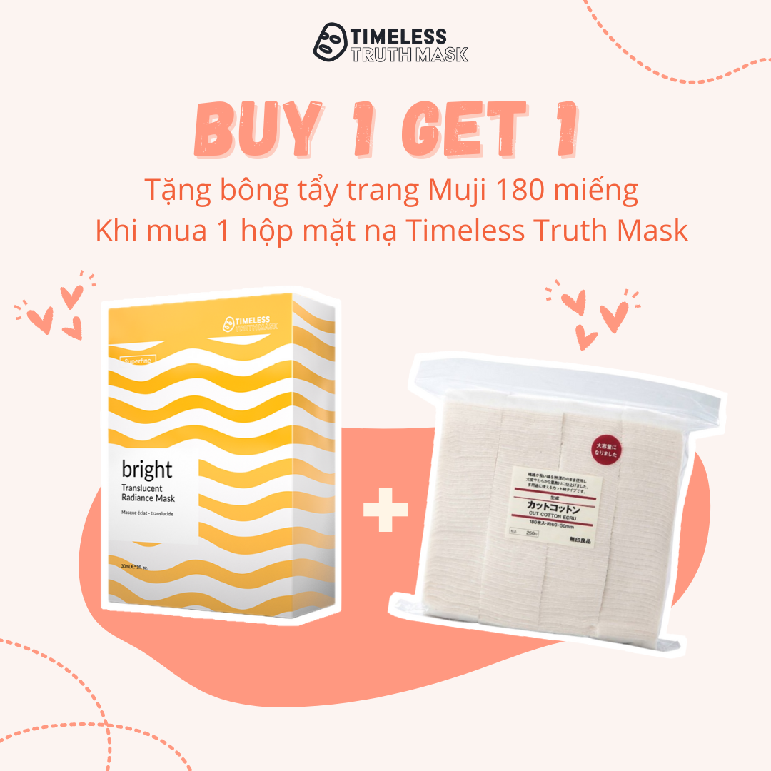 Combo mua 1 Hộp Mặt nạ sợi tơ siêu nhẹ làm trắng da, bổ sung collagen Timeless Truth Mask Superfine Bright tặng 1 gói bông tẩy trang
