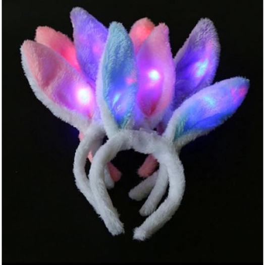 Bờm tai thỏ có đèn led đáng yêu phụ kiện cài tóc lông mịn Noel Christmas giáng sinh băng đô phát sáng tiktok trung thu