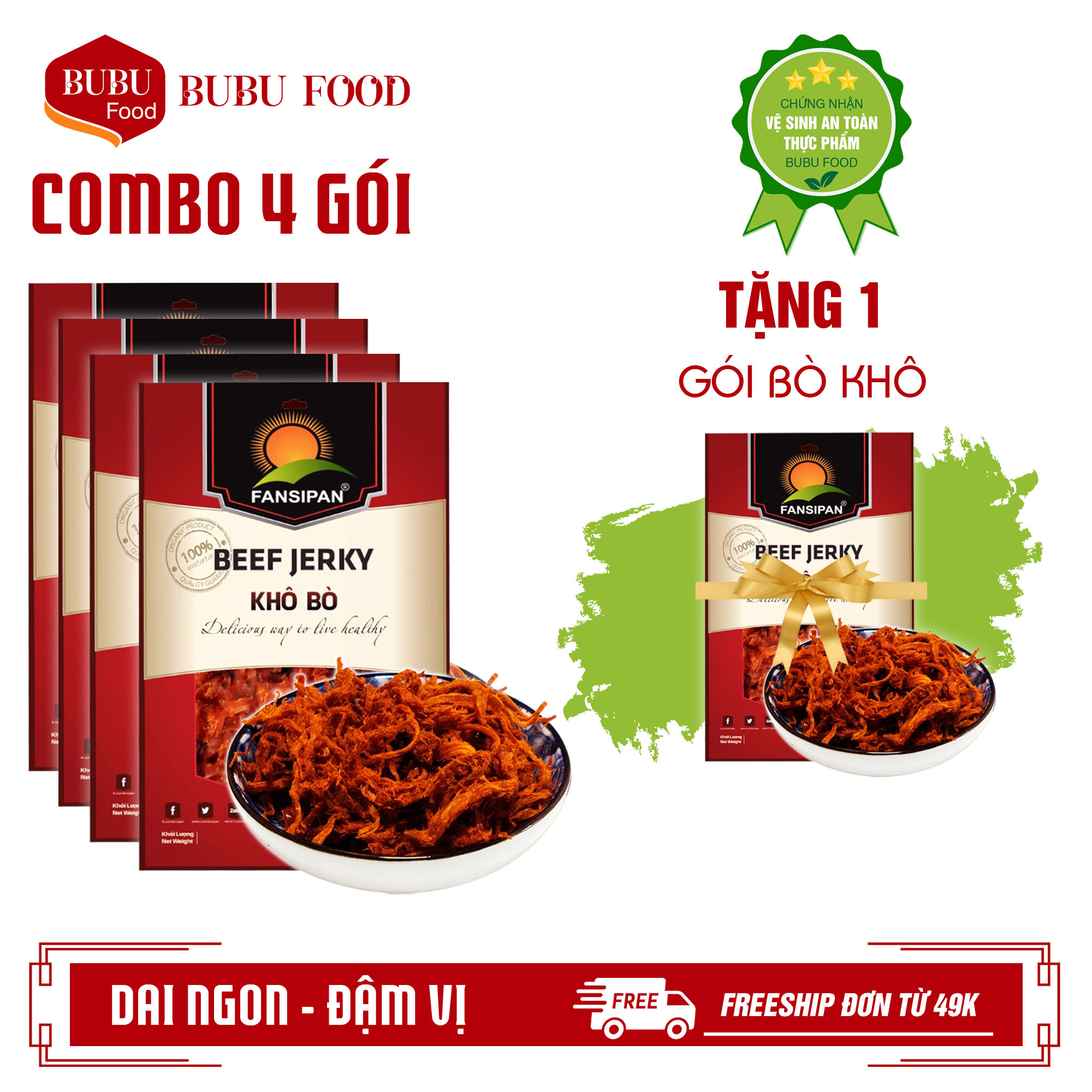 [COMBO 4 GÓI] Bò khô xé sợi thơm ngon đậm vị chính hãng Fansipan đồ ăn vặt ngon giá hợp lý - BS02 - Bubu food