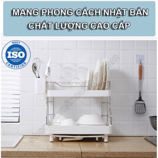 ✾No☫  Giá để bát đĩa kệ để chén bát inochi chạn bát Inox 2 Tầng Có Khay Thoát Nước Thông Minh Dùng Để Làm Giá Úp Bát Đĩa Chén