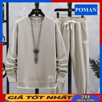 Bộ Thể Thao Nam Dài Tay Thu Đông Chất Tổ Ong, Sét Thể Thao Cổ Tròn Siêu Mềm Mịn Co Dãn Thoải Mái BN04 - POMAN