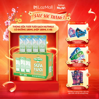 Thùng Sữa Tươi Tươi Sạch NutiMilk Có Đường 180ml (Hộp 180ml x 48) - 100% nguồn sữa tươi sạch từ trang trại bò sữa NutiMilk
