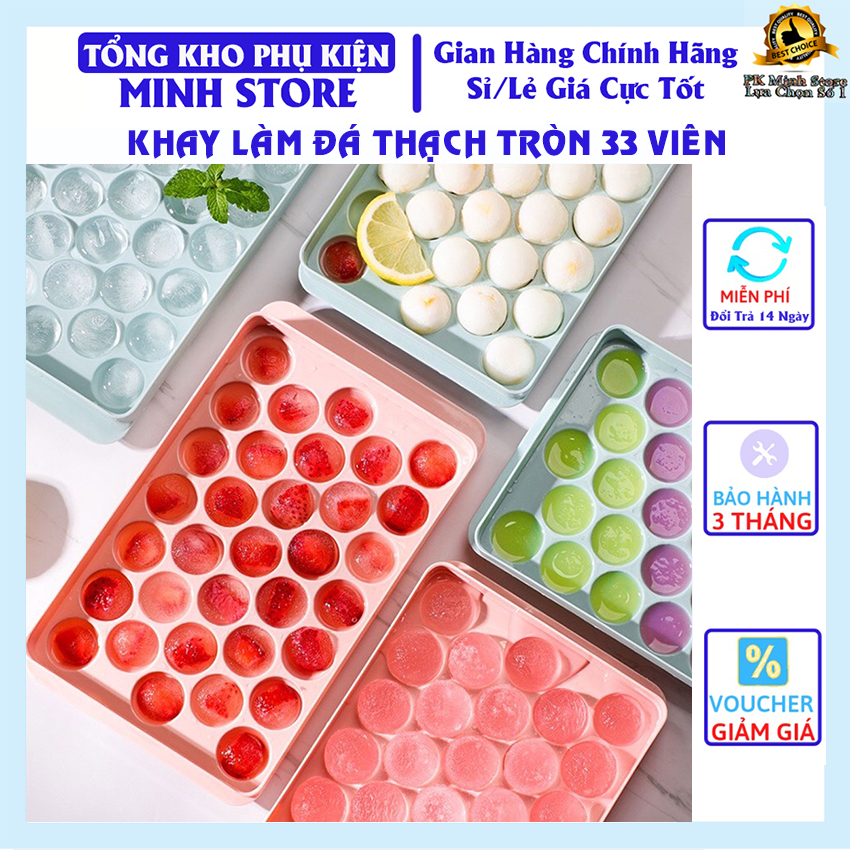 Khay làm đá thạch bi hình tròn, làm đá hoa quả trái cây, khuôn làm đá đa năng 33 viên tròn chất nhựa dày