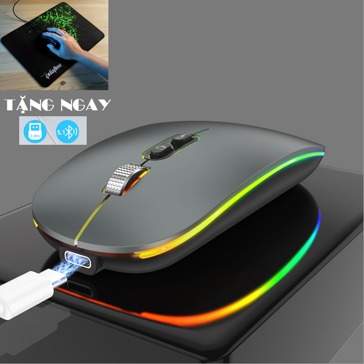 Chuột không dây sạc điện Wireless 2.4Ghz và Bluetooth 5.1 im lặng, độ nhạy cao, tiết kiệm pin_Chuột không dây , Chuột máy tính_Chuột sạc điện