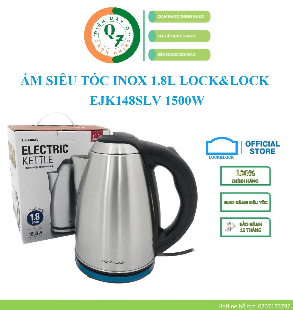 Ejk148slv - ấm siêu tốc inox lock&lock 1.8l 1500w – bảo hành chính hãng 12 tháng