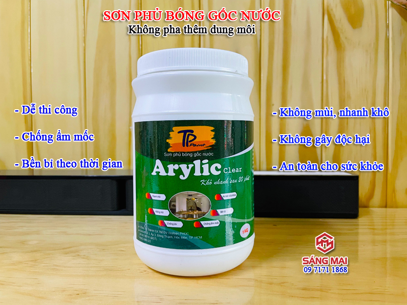 Sơn bóng gỗ - Hộp 1kg - Sơn lau gỗ gốc nước: dễ sử dụng không độc hại an toàn cho sức khoẻ