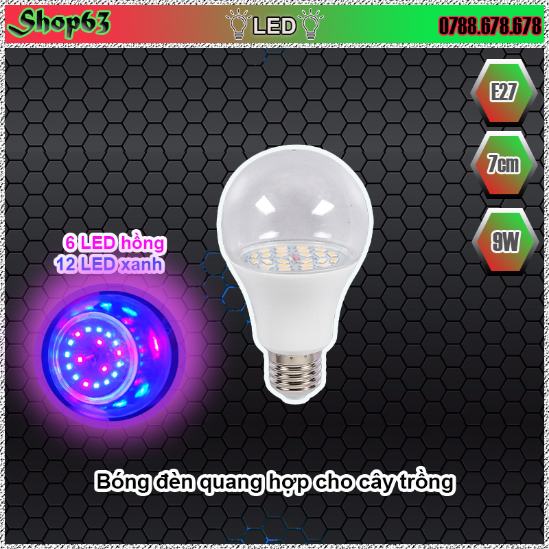 Bóng đèn quang hợp cho cây trồng công suất 9W - LED nhiều nhiệt độ màu thích hợp cho các loại hoa màu và hoa quả như thanh long cà chua...