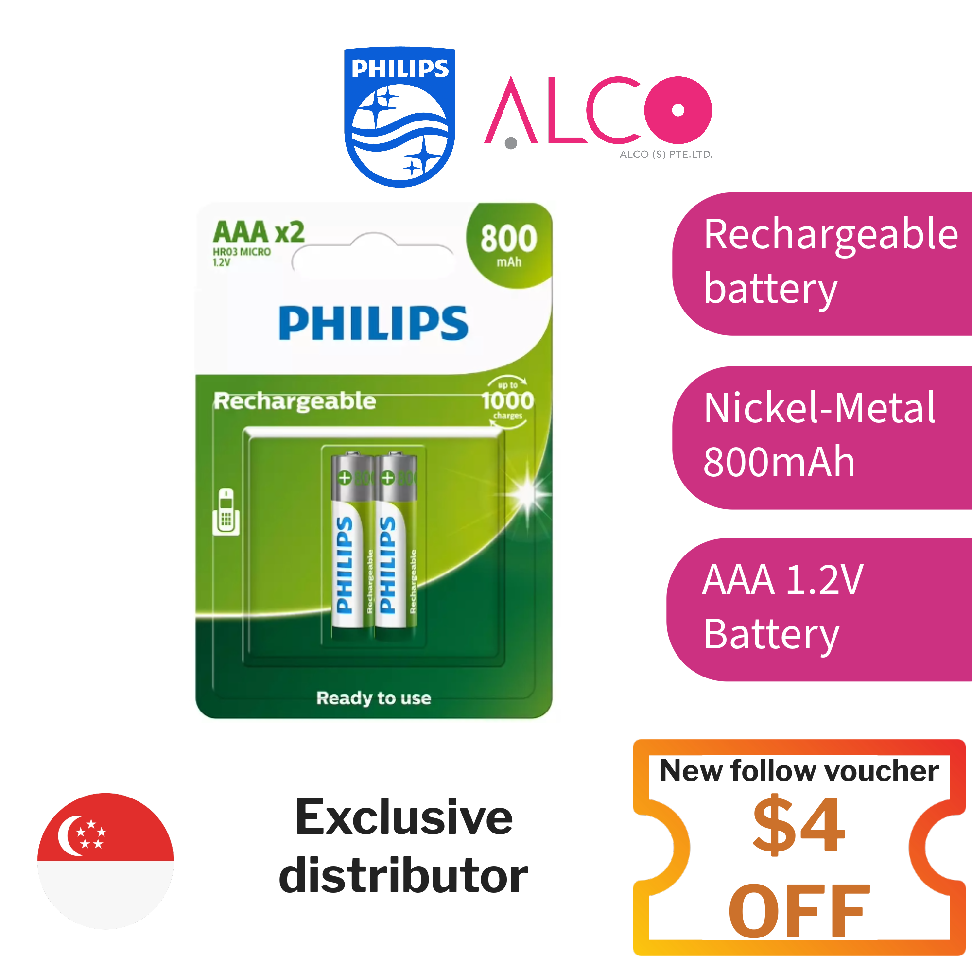 Philips Multilife R03B2A80 - batterie - type AAA - NiMH x 2 - Piles