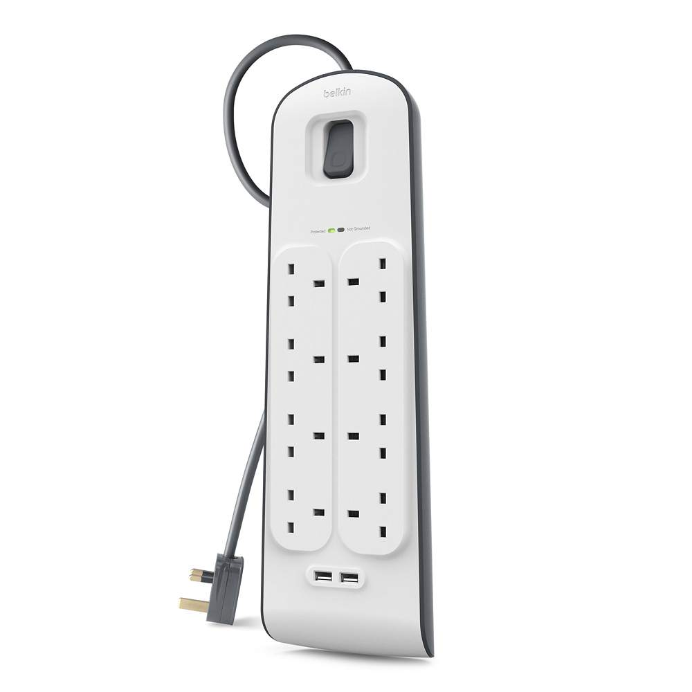 [Carton Deal] Belkin BSV804sa2M 8-Outlet Surge Protection Strip with two USB ports - 2 Meter (4 Units Per Box)