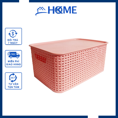 Giỏ nhựa đựng đồ giả mây có nắp đậy Việt Nhật - rổ nhựa đan giả mây đựng đồ chơi quần áo