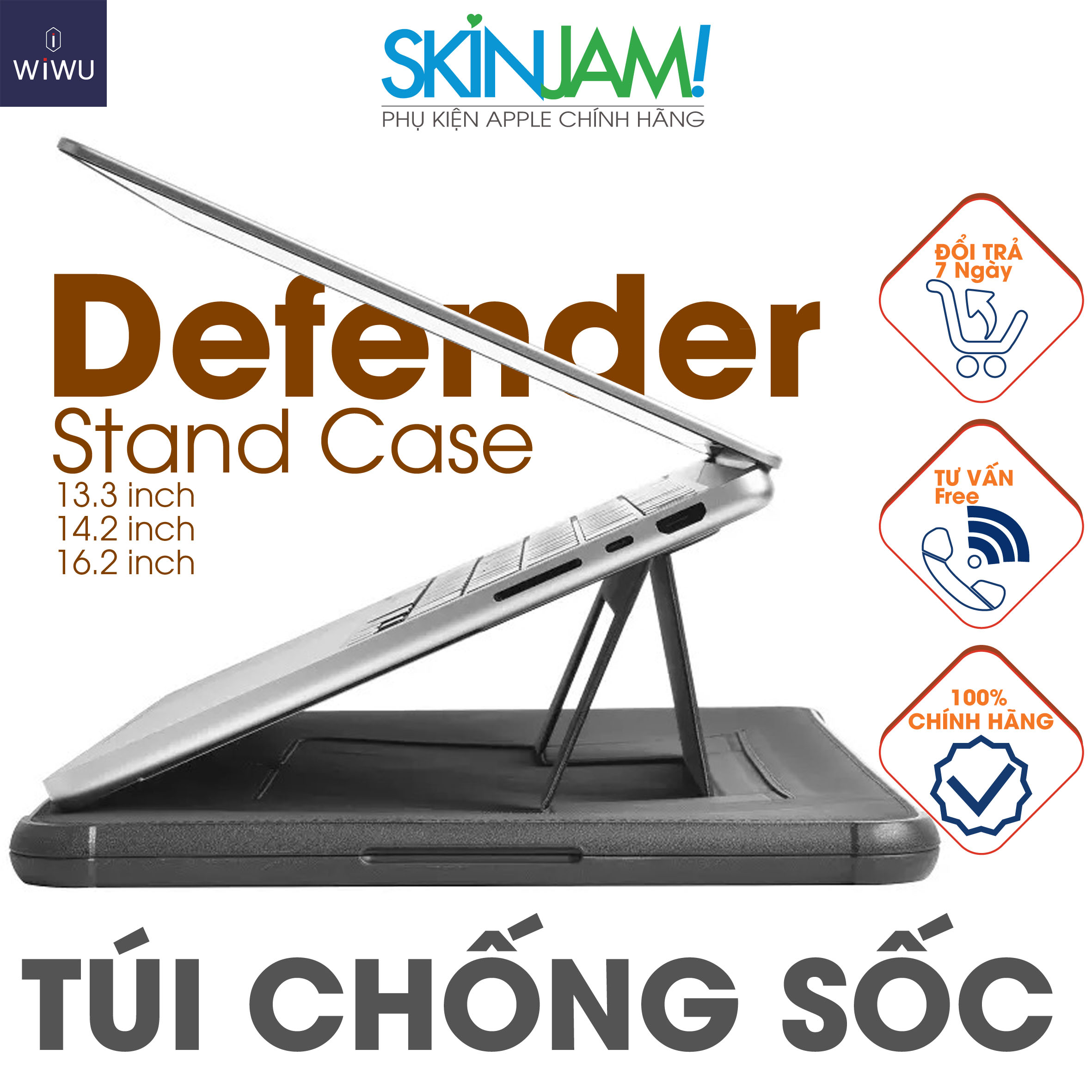 Túi chống sốc, đế tản nhiệt wiwu defender stand case 13.3, 14.2,16.2 inch đựng laptop, mackbook - chính hãng wiwu