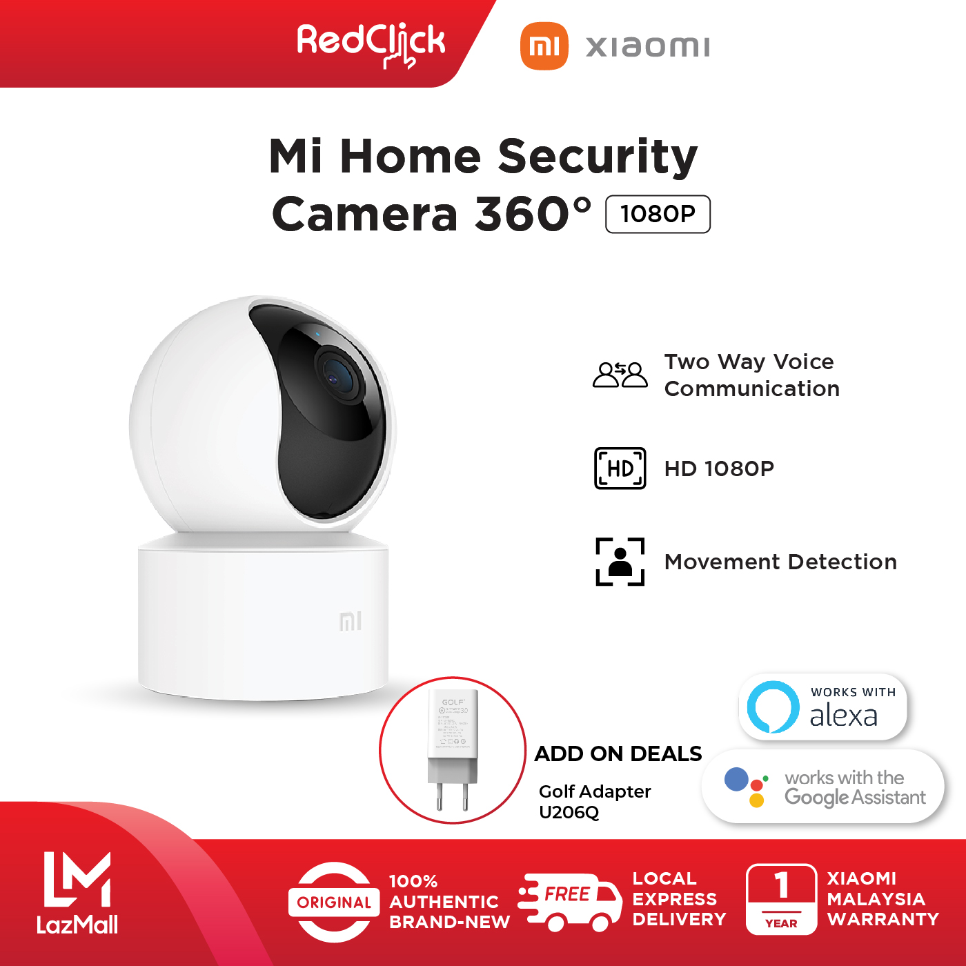 Xiaomi Mi Home Security Camera CCTV PTZ 360° Panoramic HD 1080p /MJSXJ10CM Full Color with Low-Light Global Version
