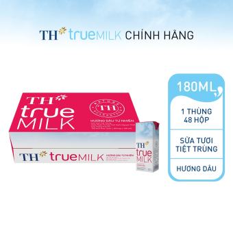 Thùng 48 Hộp Sữa Tươi Tiệt Trùng TH true Milk Hương Dâu 180ml.