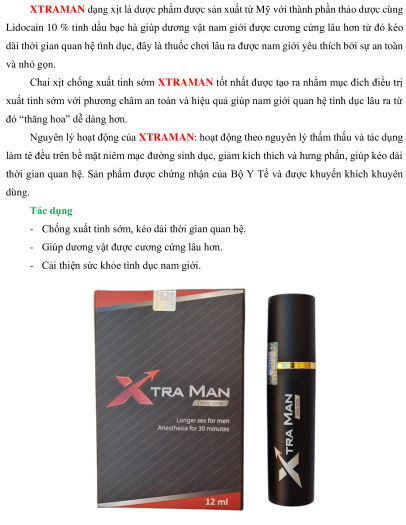 Chai xịt XTRAMAN cao cấp tăng cường sinh_lý nam mạnh mẽ (chai 12 ml) - hàng chính hãng ( xtra man xtramen men )