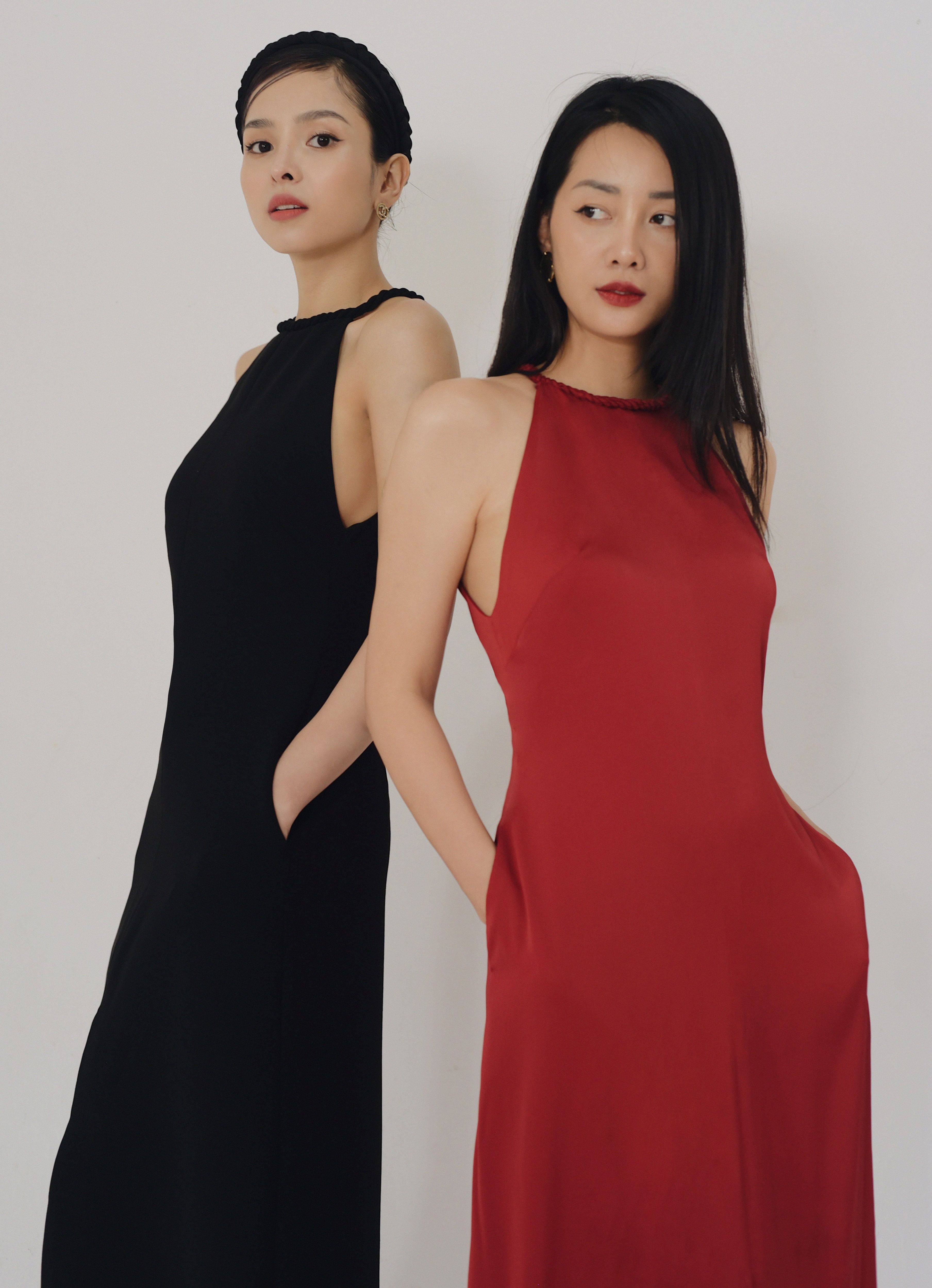 Đầm cổ yếm dáng dài có túi - Diễm satin dress by Ther Design