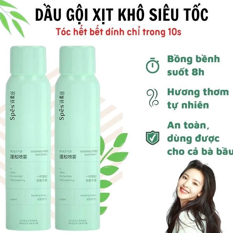 Dầu gội khô dạng xịt Spes, dầu gội đầu khô nữ không bết dính phồng tóc nội địa trung quốc.Chai xịt tóc Dầu Gội đầu khô thần tốc SPES 3 Tầng Hương 150ml Bồng bềnh Suốt 8 Tiếng Không Dầu Bết Dính an toàn tiện lợi