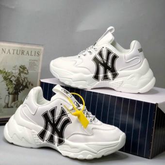 Giày sneaker MLB NY trắng chữ đen , Giày thời trang nam nữ mlb ny đen Full Box Bill