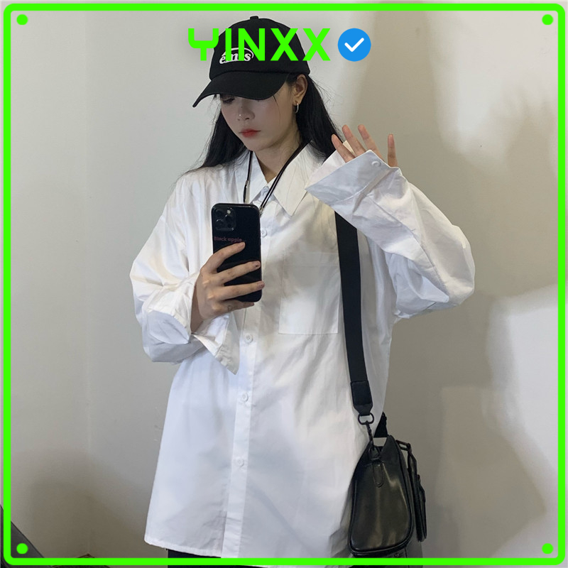 Áo sơ mi nam nữ tay dài form rộng unisex màu trắng - đen cotton Yinxx ASM03