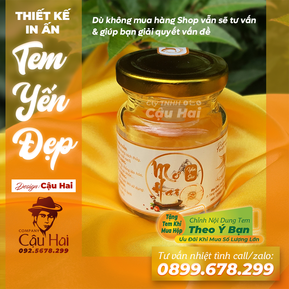 200 TEM YẾN SÀO CHÈN THƯƠNG HIỆU KT 3.5x8.5CM(FREE thiết kế)