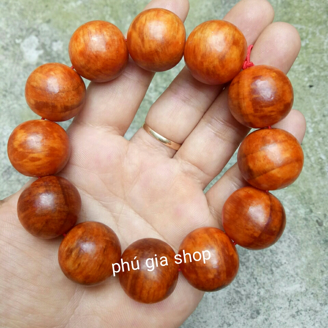 Vòng tay gỗ huyết long 20 ly Vân Mộc+Đỏ thấu quang