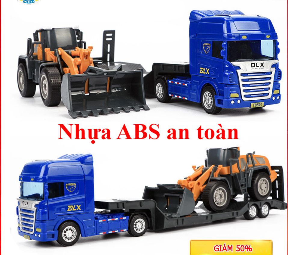 Xe ô tô đầu kéo chở xe xúc đất đồ chơi cho bé, TẶNG kèm 1 ô tô đồ chơi mini xinh xắn, chi tiết tinh tế, sắc sảo