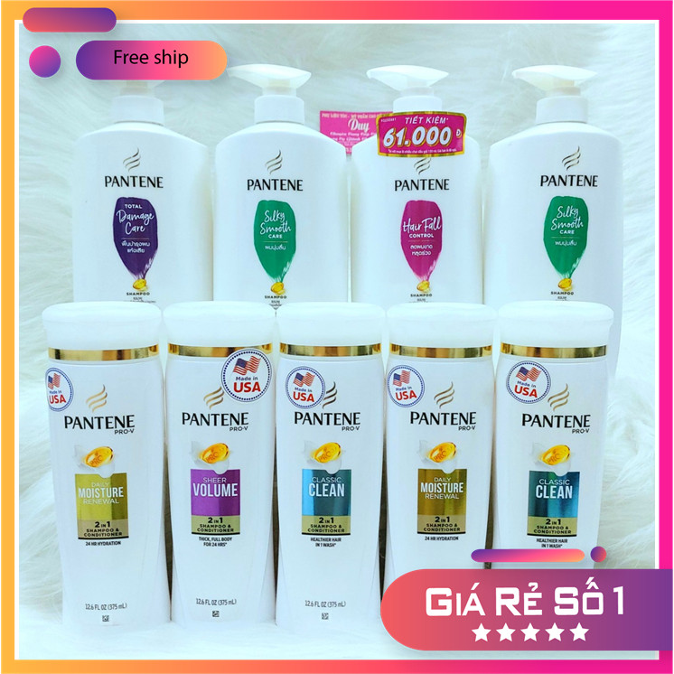Dầu gội pantene 900ml & dầu gội xả 2 in 1 pantene mỹ 375ml chăm sóc tóc hư tổn - kích thích mọc tóc -ngăn ngừa rụng tóc.