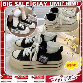 NEW-NOWSHIP Giày Thể Thao Nữ WANG Vải Canvas Màu Đen/Trắng Tag Đế Cao 4cm Mới Hot Phong cách Thời trang đi học đẹp
