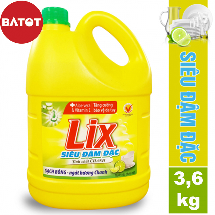 Nước rửa chén lix siêu đậm đặc hương chanh 3,6kg