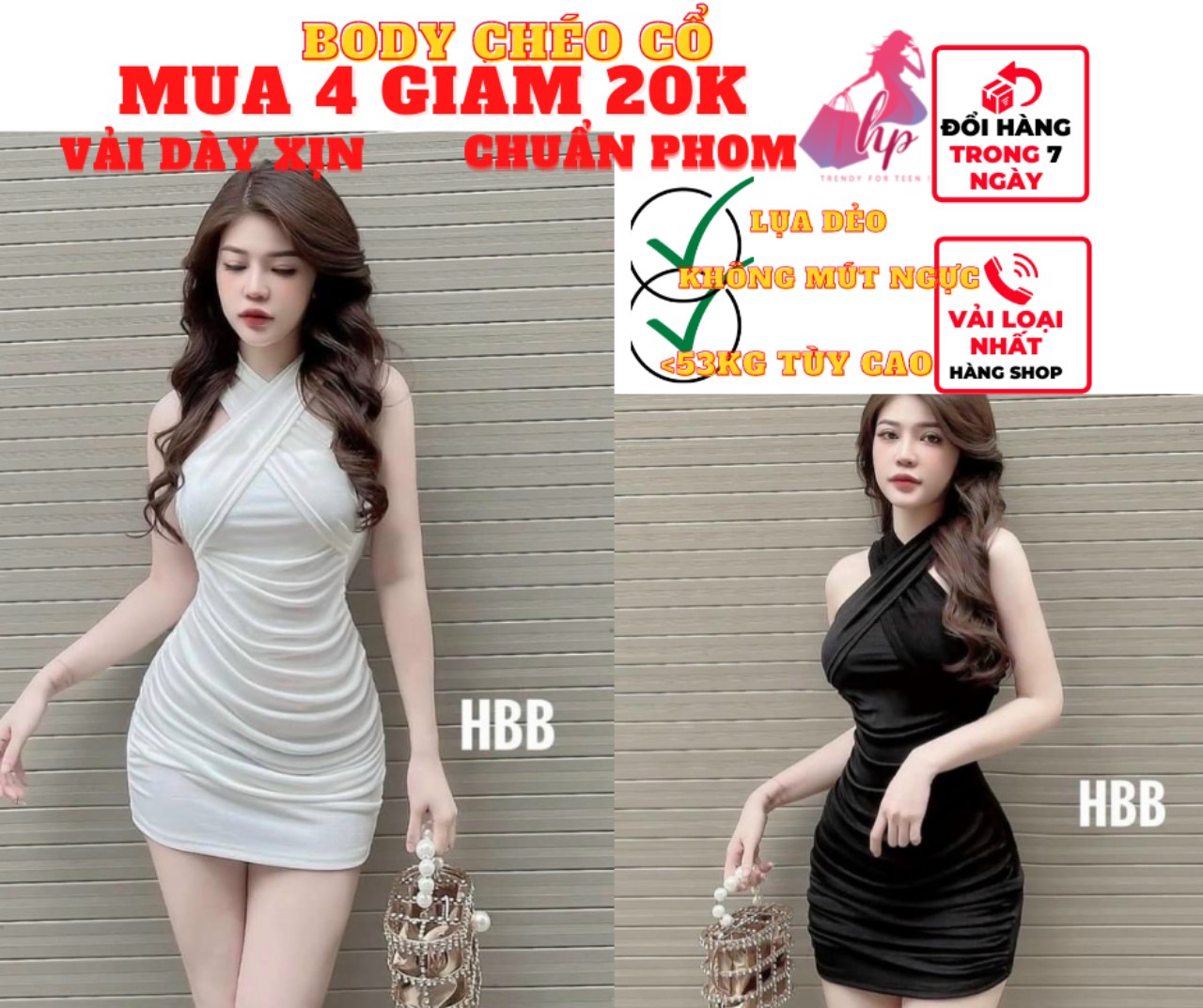 Váy đầm nữ dạng yếm chéo cổ ôm body dáng ngắn thun lụa dẻo màu trắng đen sang chảnh hàn quốc 2022 - VD148
