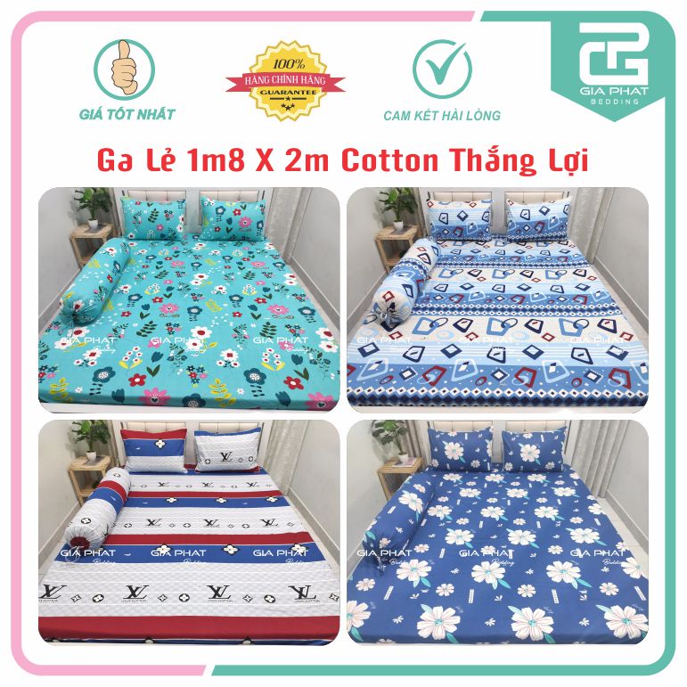 Ga giường, Drap lẻ 100% Cotton Thắng Lợi 1m8x2m nệm cao 5-15cm ( không áo gối )