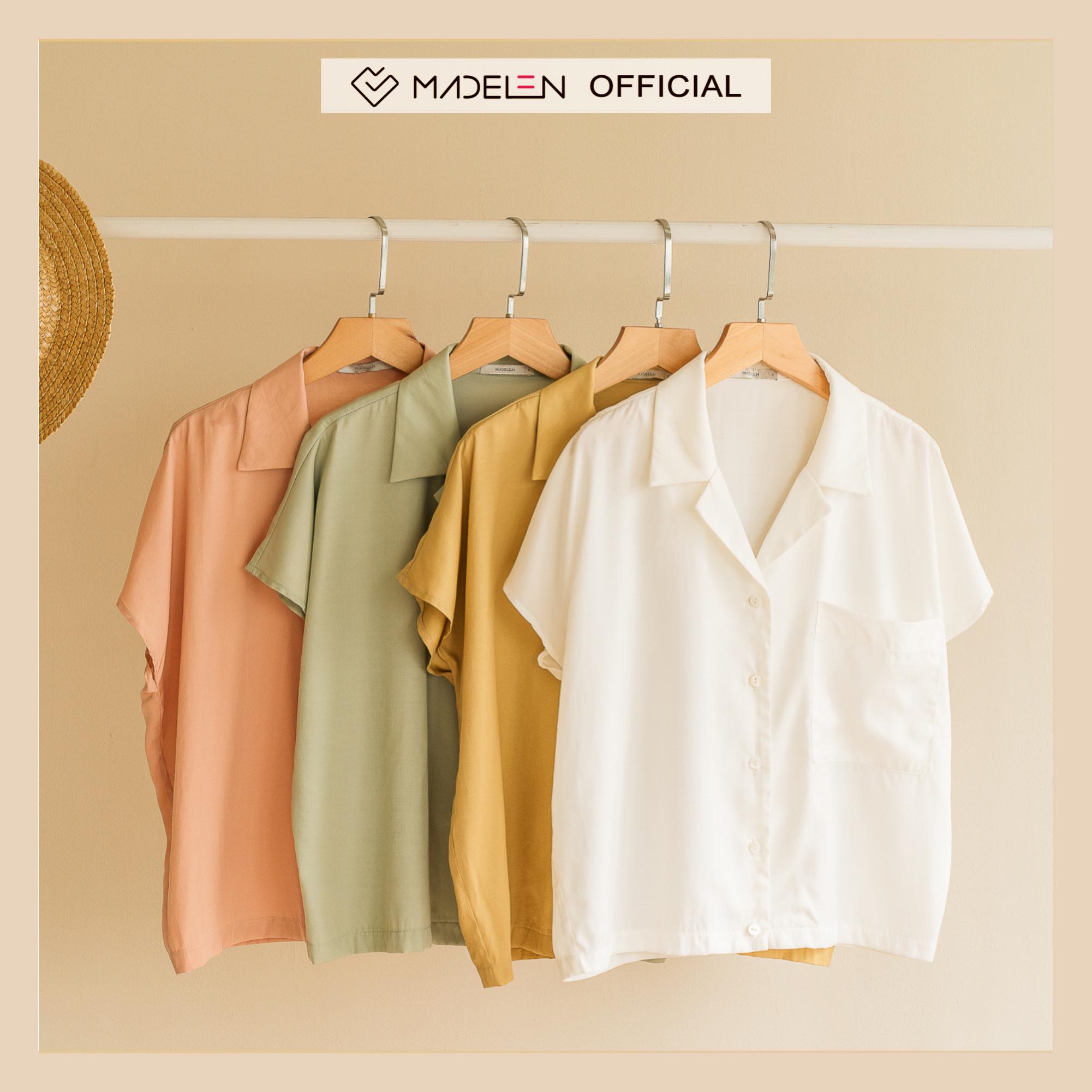 Áo sơ mi cổ 2 ve ngắn tay MADELEN tay cánh dơi trơn màu basic