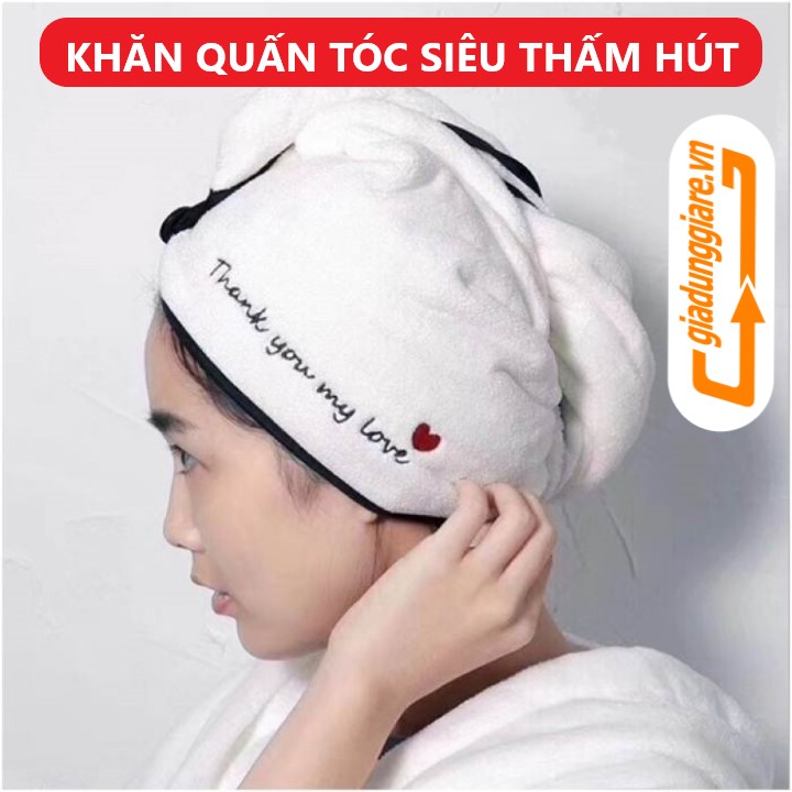 Khăn ủ tóc cotton mềm siêu thấm hút, khô tóc nhanh, quấn ủ hấp tóc tiện lợi
