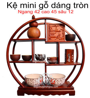 Kệ mini tròn gia dụng gỗ gõ cỡ khủng-kệ bày đồ gỗ cao 42 ngang 40 sâu 12