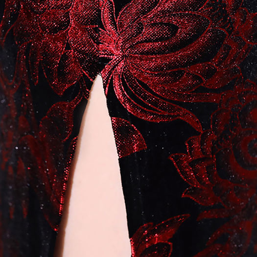 Sườn Xám Trung Quốc Benferry Cho Nữ Đầm Midi Ôm Sát In Hoa Dài Tay 3/4