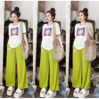 Đồ bộ nữ bộ quần ống rộng in hình cô gái bigsize