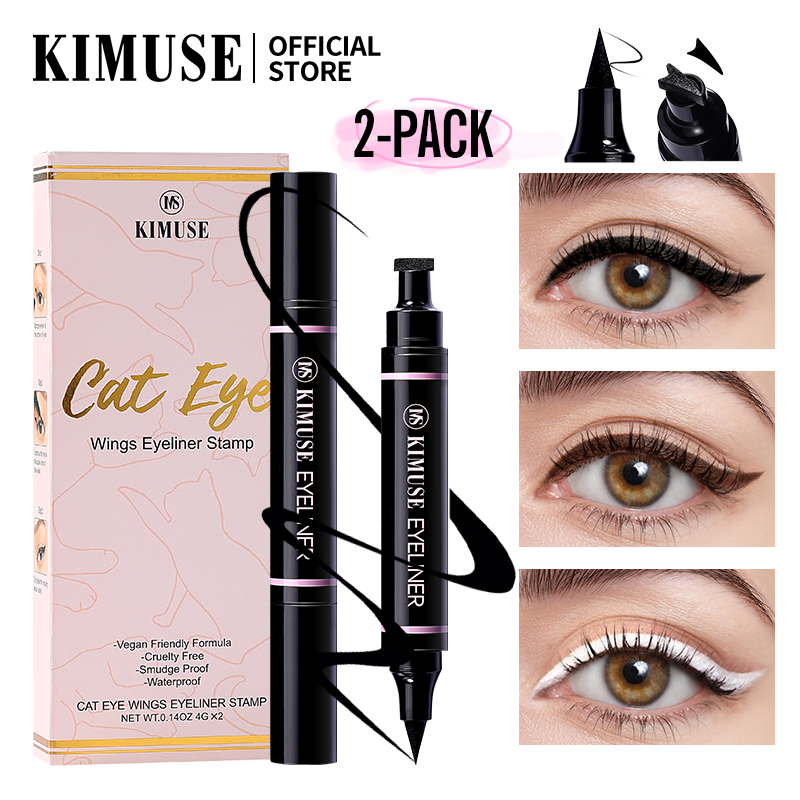 Gambar KIMUSE 2PCS Set 3 Colors Double Head Waterproof Eyeliner Pen Cat Eye Winged Eye Eyeliner Cosmetic Seal Stamp Wings Eye Beauty Kit