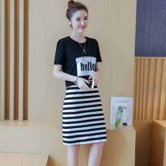 Vest Váy Phụ Nữ Của Váy Kẻ Sọc Hai Mảnh, Túi Mùa Hè Mới Bộ Đồ Sọc Ngang Hông Nhỏ Màu Đen Trắng Tươi Tắn