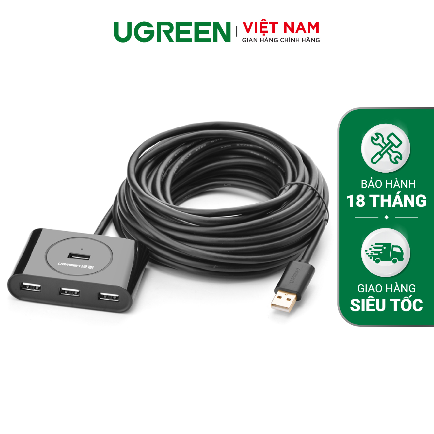 [VOUCHER 9% TỐI ĐA 100K]Bộ chia cổng USB 2.0 UGREEN CR119 Chia ra 4 cổng dài 5m- Hỗ trợ tốc độ tốc độ cao lên tới 480 Mbps - Hàng phân phối chính hãng - Bảo hành 18 tháng 1 đổi 1