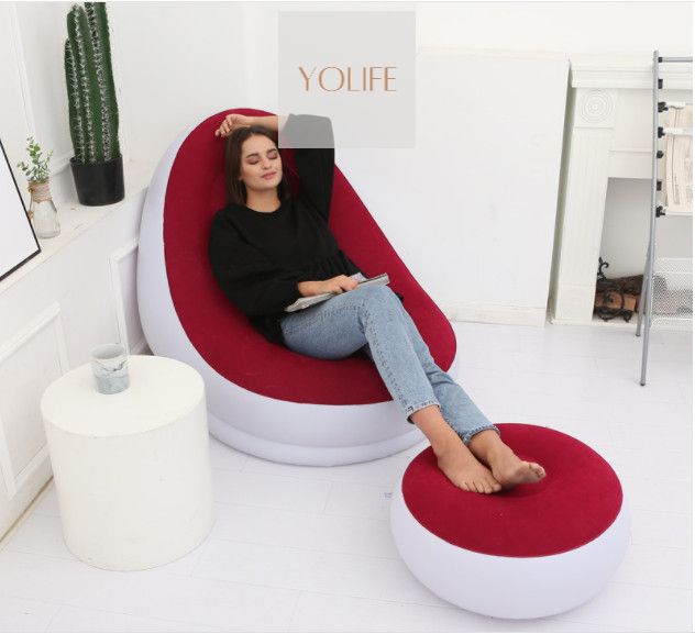 Bộ ghế hơi tựa lưng, ghế lười, sofa lười nằm thư giãn + Tặng kèm bơm tay + đôn ghế - Màu đỏ