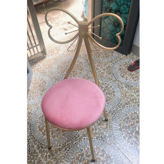Ghế nơ ngồi trang điểm RIBO HOUSE phong cách hàn quốc khung kim loại chắc chắn bọc nệm cực êm để phòng ngủ hoặc phòng khách màu hồng RIBO40x1