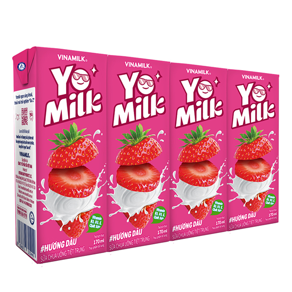 2 thùng sữa chua uống hương dâu yomilk - hộp giấy x 170ml 48 hộp thùng 1