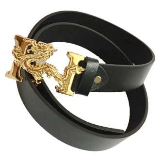 Dây thắt lưng nam/ Dây nịt nam H chạm rồng vàng ( Dây đen )