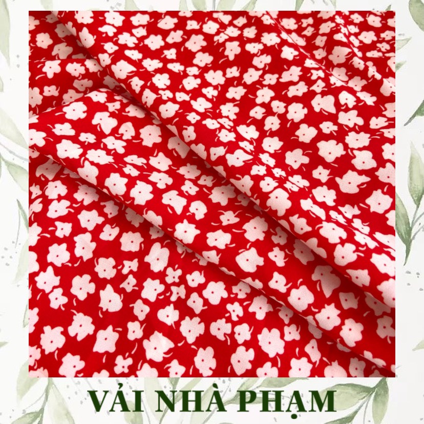 Lụa nhật hoa nhí trắng nền đỏ tươi - khổ vải 1.5m - vải nhà phạm
