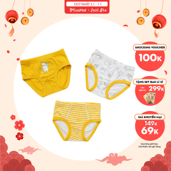 Set 3 quần chip trẻ em Just Bra họa tiết gấu trắng đáng yêu cho bé QKset03