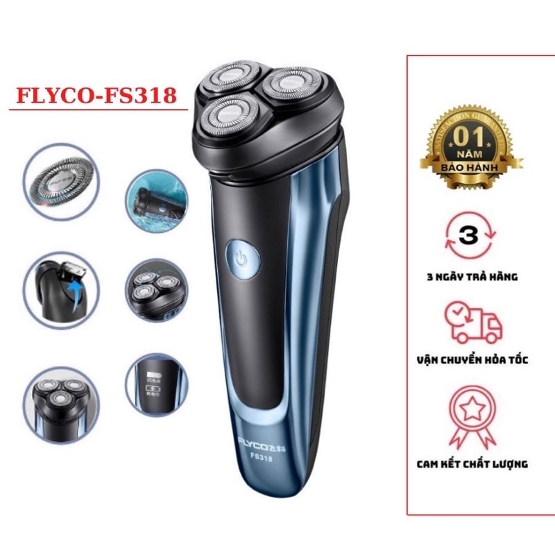 Máy cạo râu 3 lưỡi cạo kép flyco fs318 - bh 12 tháng