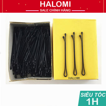 Kẹp ghim tóc cứng chữ Y bằng thép chống gỉ chính hãng HALOMI gim tăm màu đen chuyên dùng cho makeup làm tóc gồm 100 chiếc