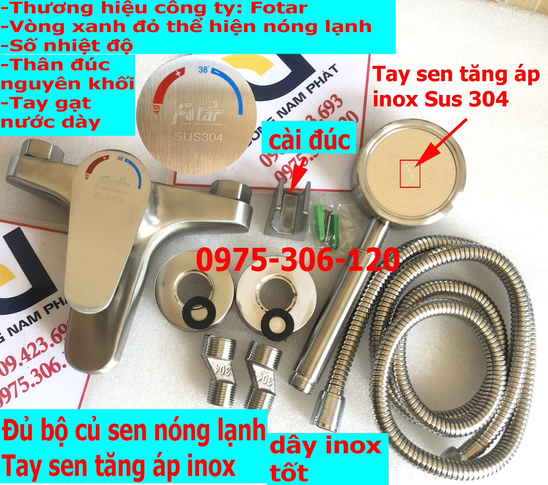 Thay tay sen tăng áp inox bộ củ sen tắm nóng lạnh và tay sen và dây sen n2002 fotar, tay sen loại tăng áp inox 304 tốt vòi sen tắm vòi sen tăng áp