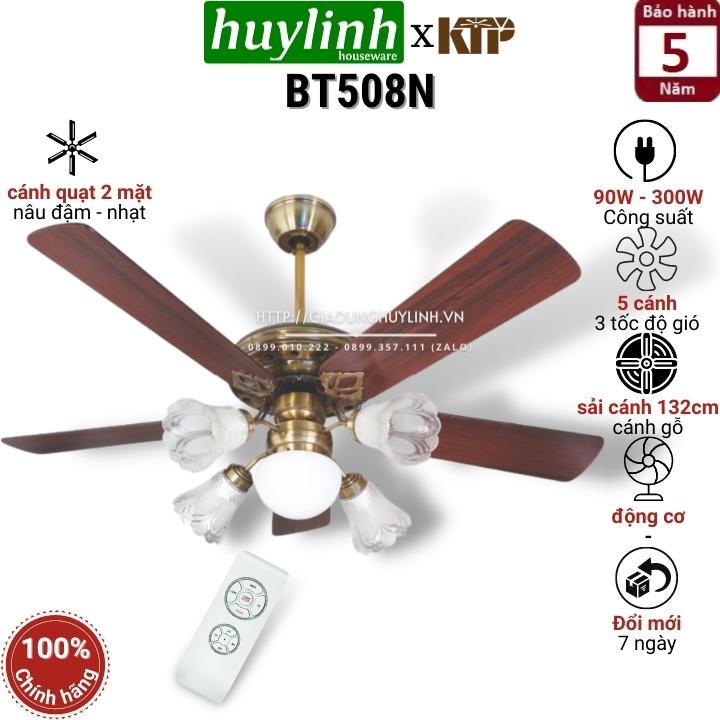 Quạt trần đèn cánh gỗ kim thuận phong ktp bt508n