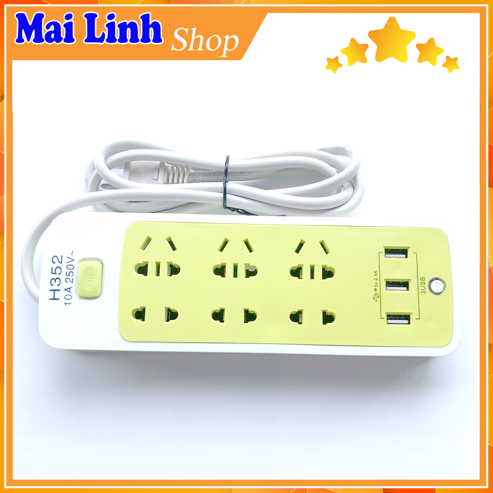 [HCM]Ổ cắm điện đa năng có cổng usb sạc pin chuyển đổi thông minh chống giật phích dây dài 1m3 với 6 ổ cắm cùng 3 khe cắm USB